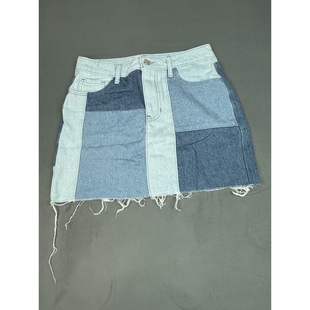 Hollister High Rise Skirt Womens 27 Blue Patchwork Lightweight Denim Color Block